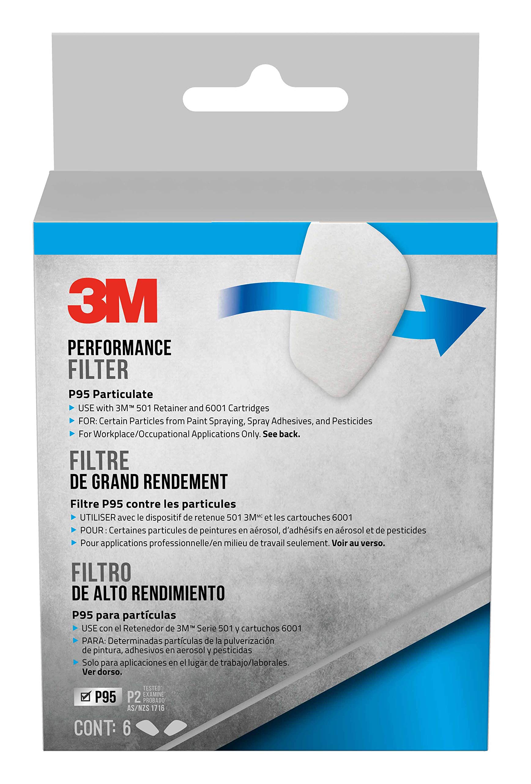 3MPerformance Filter, P95 Particulate, NIOSH-APPROVED, Replacement Filters Easy To Install, 6 Pack