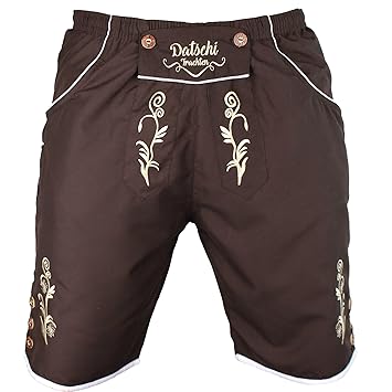 Lederhosen Badehose Bestickt, 3X große Hosentaschen - Innennetz - Herren Trachten-Hose für Urlaub oder Badesee - Bayrische Ba