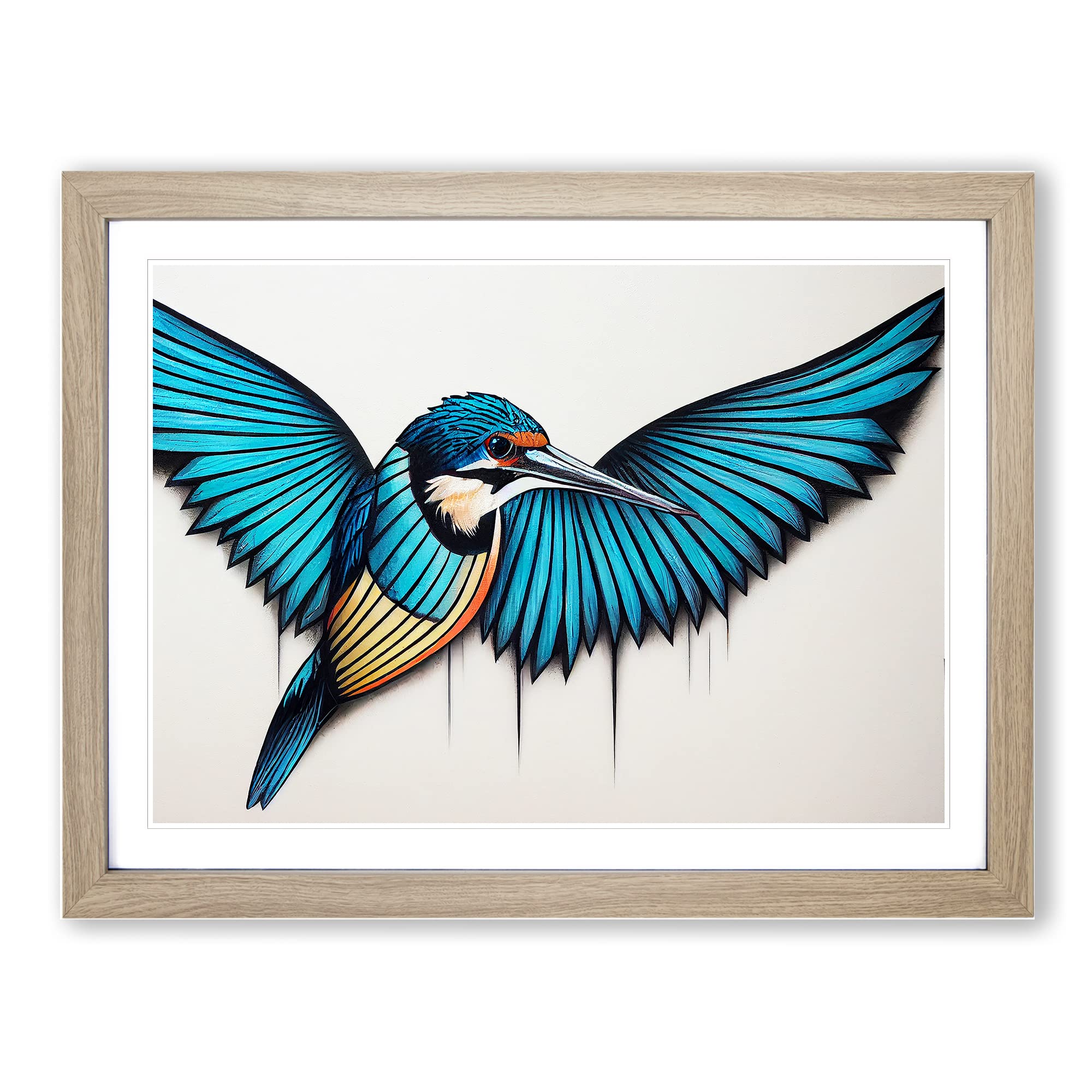 Alluring Kingfisher Bird Framed Print | A4 Oak Framed Wall Art | Ready to Hang | Modern Nature Picture | Living Room Bedroom Lounge Office