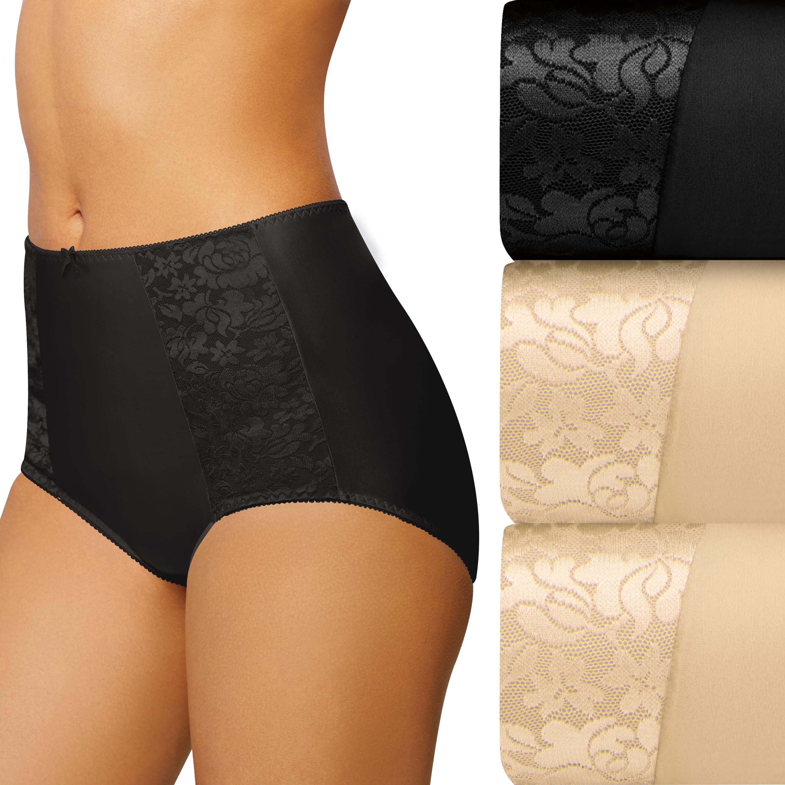 Photo 1 of Bali Womens Double Support Pack, Cool Comfort Underwear, Full Coverage Panty, (Colors May Vary) Briefs, Soft Taupe/Black/Soft Taupe, 6 US