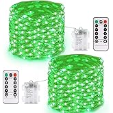 JMEXSUSS 2 Pack Green Fairy Lights Battery Operated, Total 200 LED 66ft Twinkle String Lights with Remote, 8 Modes Christmas Lights for St Patrick's Day Tree Wreath Fireplace Indoor Outdoor Decor