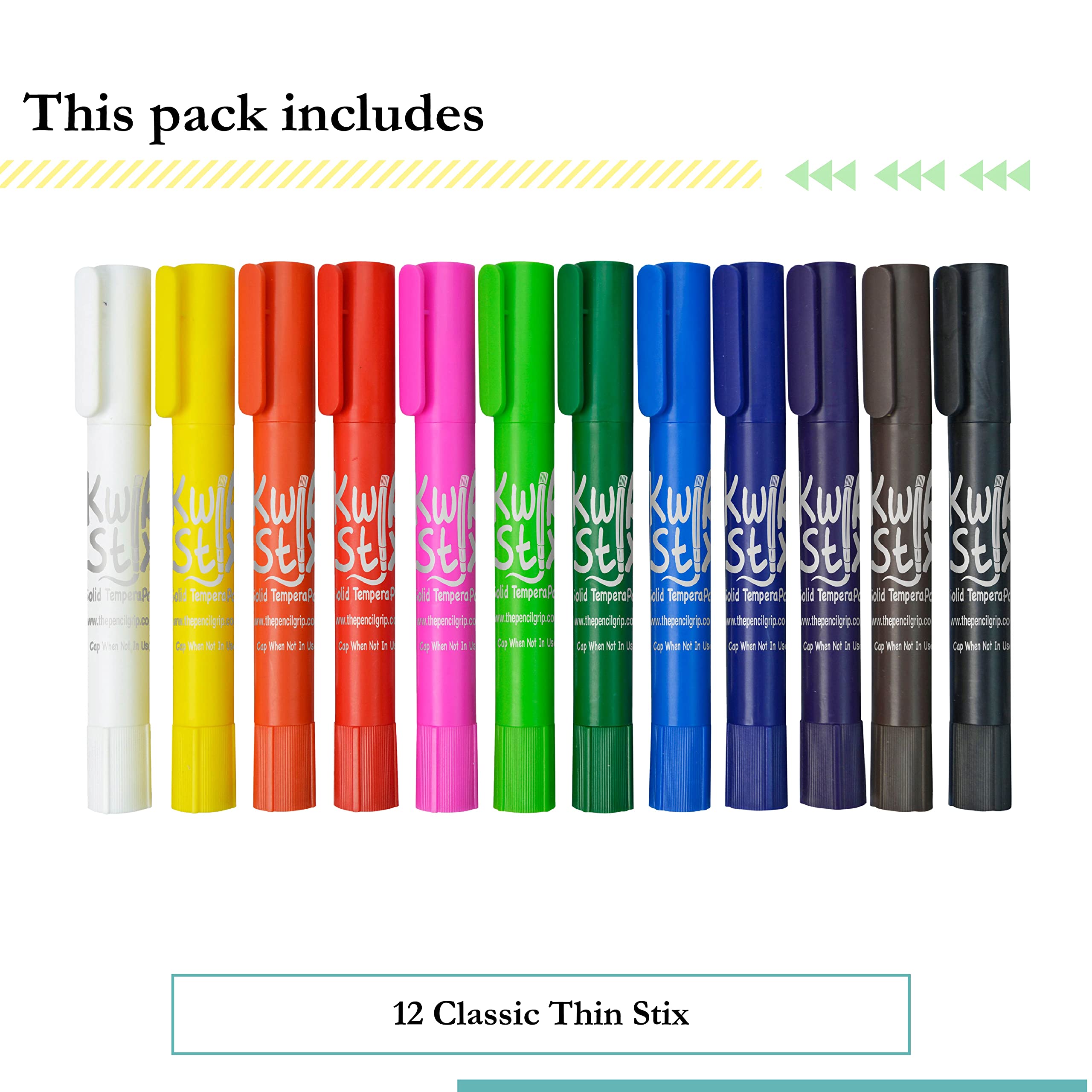 Kwik Stix Solid Tempera Paints, Thin Stix Paint Pens, Super Quick Drying, 12 Classic Colors for Children - 12 Pack - TPG-608