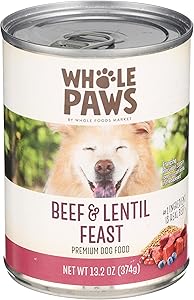 Whole Paws, Wet Dog Food, Beef & Lentil Feast, 13.2 Ounce