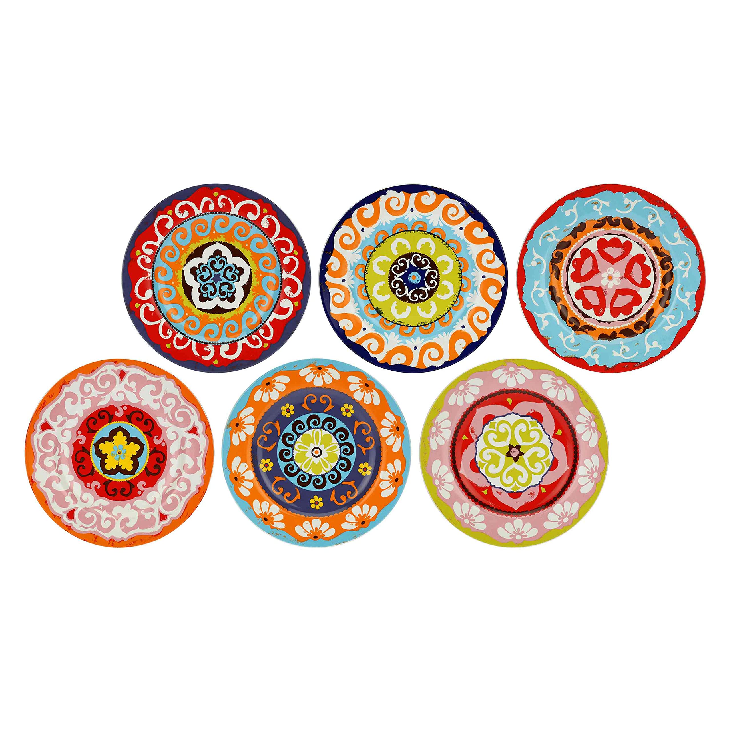 Nador Mix Salad Plate, Porcelain, Multicolour, 20.5cm, Pack of 6 - Stoneware