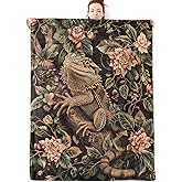 olpddz Lizard Flannel Blanket Gifts for Reptile Lover,60x50inch,Vintage Botanical Floral and Animal Throw Blankets,for Bedroom,Sofa,Living Room,Camping,Playroom Retro Decor Throws