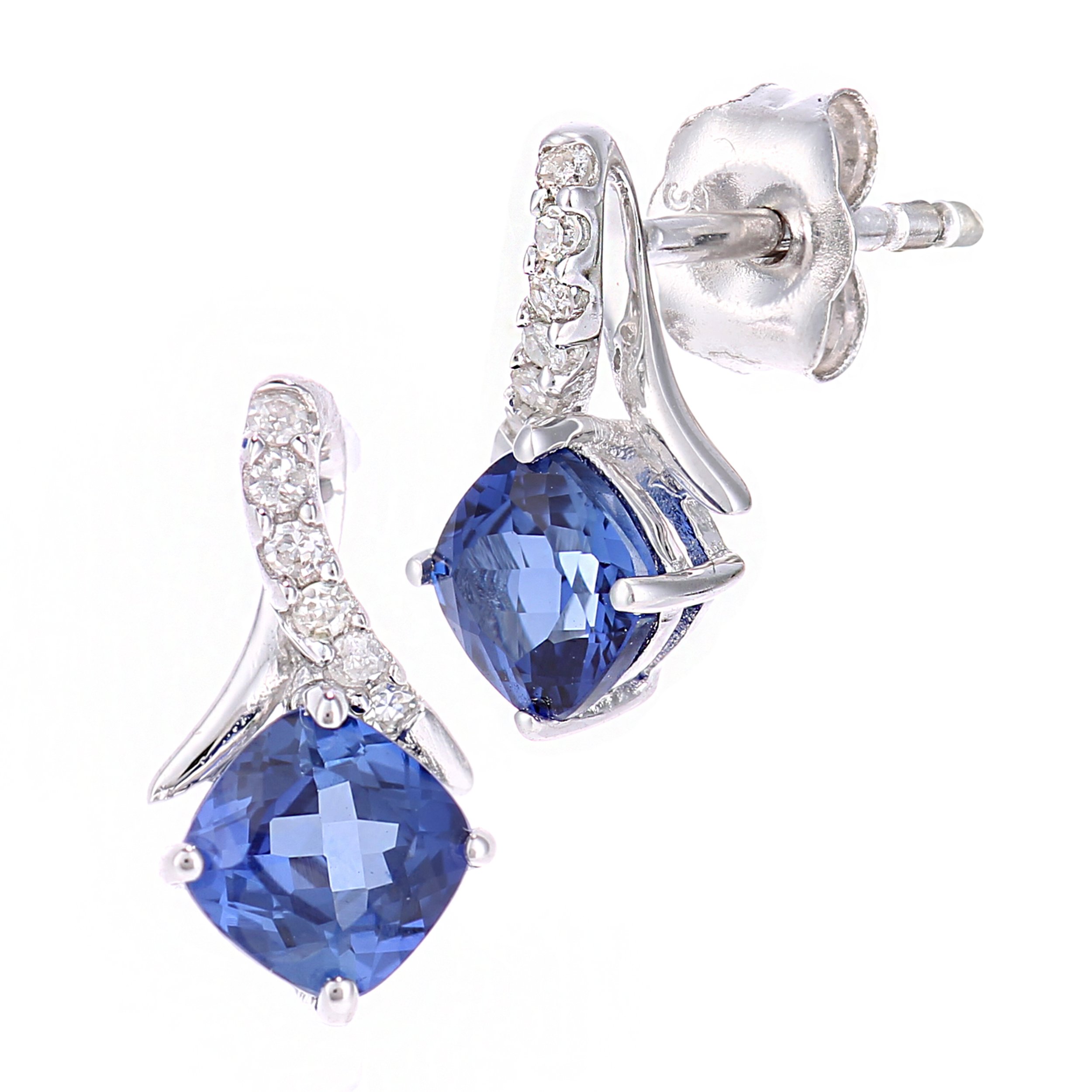 Naava’s 9 Ct White Gold Earrings for Women with Tanzanite and Diamond Accents – Blue Earrings with Elegant Twist Drop Design – Authentic Blue Stone Earrings