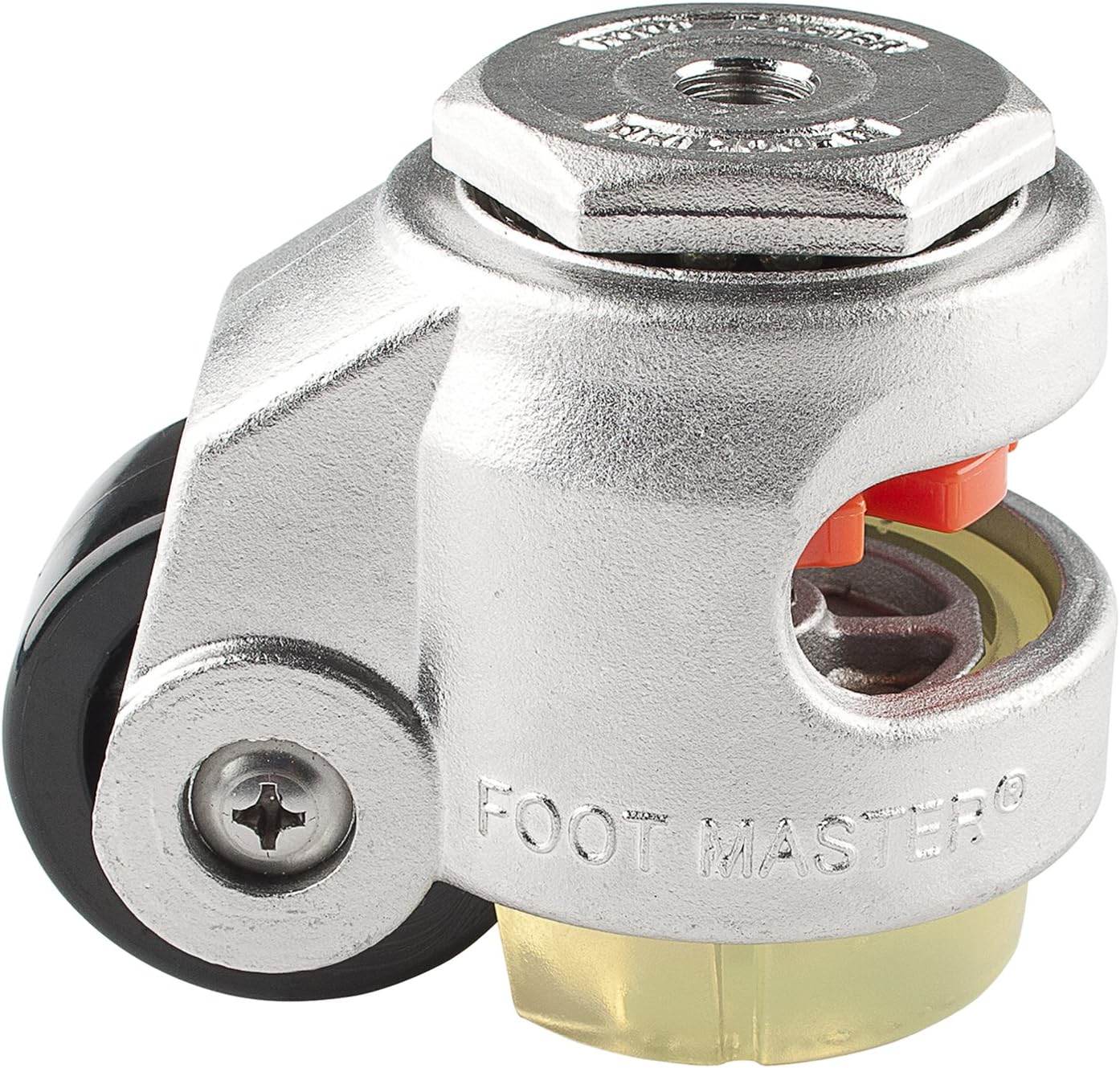 FOOTMASTERSGDN-60S-UP Leveling Caster with Top Plate, M12 x 1.75P Stem Mounted, Nylon Wheel and Urethane Pad, 550 lb Capacity Range