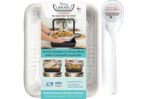 Fancy Panz Classic, dress up & protect your foil pan. Half size foil pan & serving spoon included. Made in USA. For use with hot or cold food (White)
