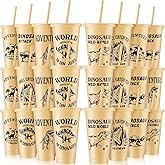 Mifoci 24 Pcs Dinosaur Party Favor 24 oz Plastic Cup with Lids and Straws Set Kids Reusable Dinosaur Cup Decorations for Beverage Birthday Party Dino Supplies (Khaki)