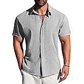 LETSEE Linen Shirts for Men Short Sleeve Blouse Button Down Dress Untuckit Shirts Beach Summer Wedding Hawaiian Outfit