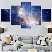 SIGNWIN 5 Panel Canvas Wall Art Astronomy & Space Cosmic Decorative Elements Dramatic Multicolor Photography for Home Decorations Ready to Hang - 60