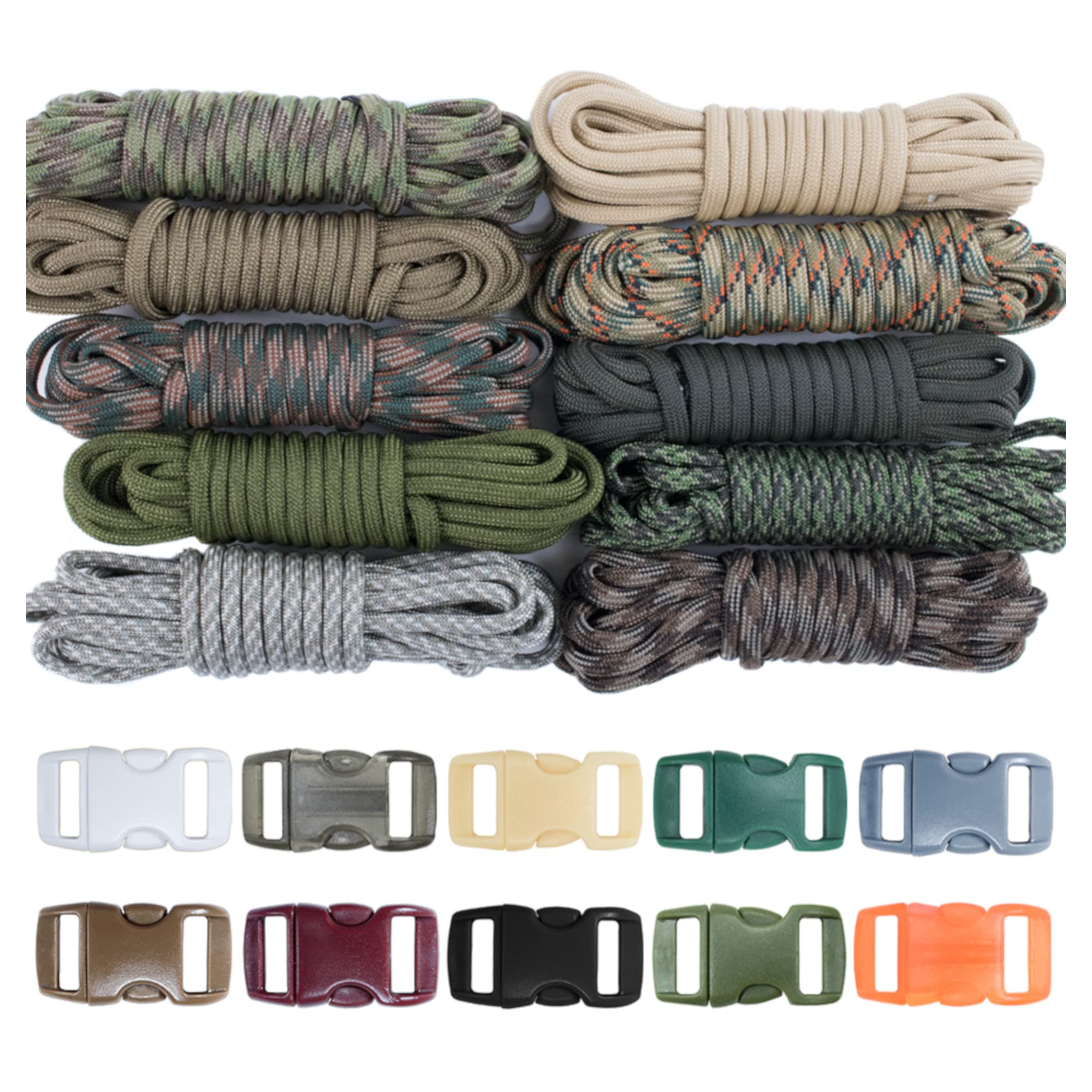West Coast Paracord Survival Paracord Combo Crafting Kit with 10 Colors of 500lb Cord and 10 buckles - Zesty Camo