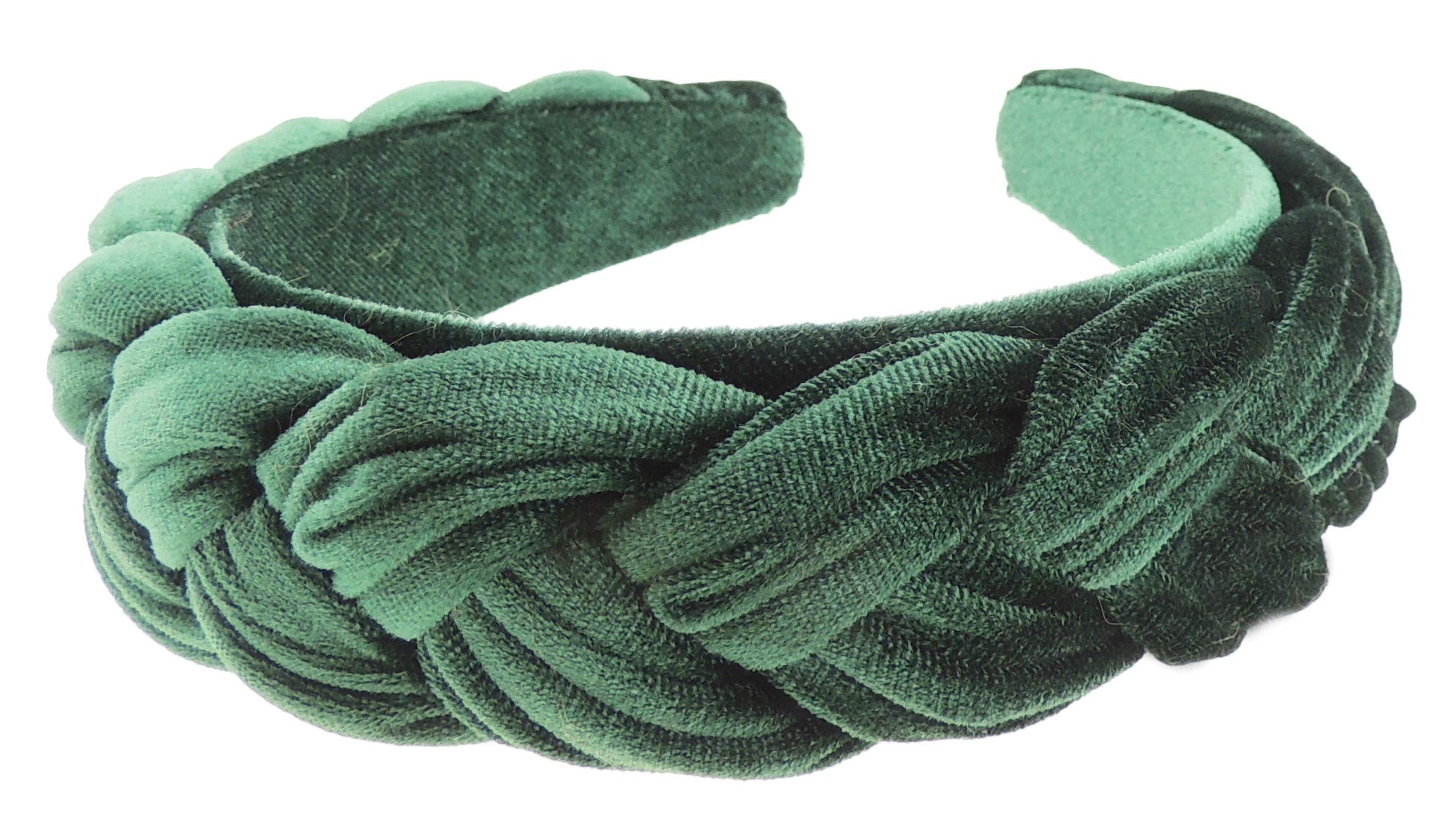 Womens Luxury Occasion Wedding Bridal Party Birthday Christmas Evening Luxury Wide Thick Plaited Braided Twist Turban Padded Velvet Velour Hair Hairband Accessories Headband Alice Band (Emerald Green)