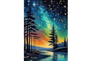 FOXKISS Tree Star Diamond Art Painting Kits for Adults，Full Drill Diamond Dots Paintings for Beginners, Round 5D Paint with Diamonds Pictures Gem Art Painting Kits DIY Crafts Kits 12x16inch