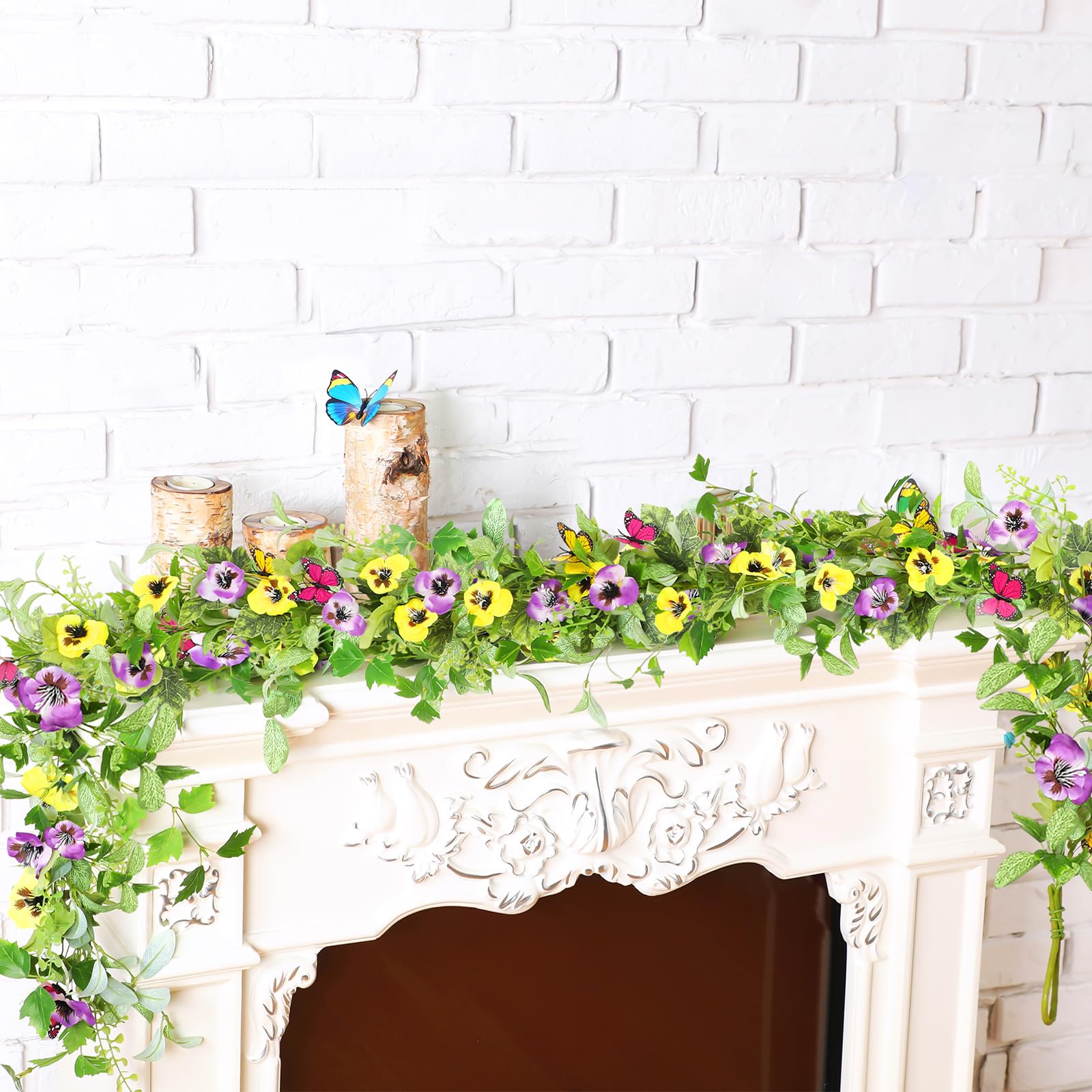 XunYee 2 Pcs 6 ft Artificial Summer Flower Garland for Mantle Pansy ...