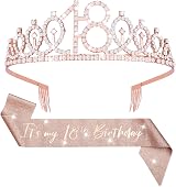 Abeillo 18th Birthday Sash & Tiara Set Rose Gold Girls Party Crown Gift view 1