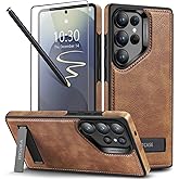 WTCASE Strong Magnetic for Samsung Galaxy S25 Ultra Case Leather,[Compatible with MagSafe], Slim Adjustable Kickstand Phone Case for Samsung S25 Ultra (Brown)