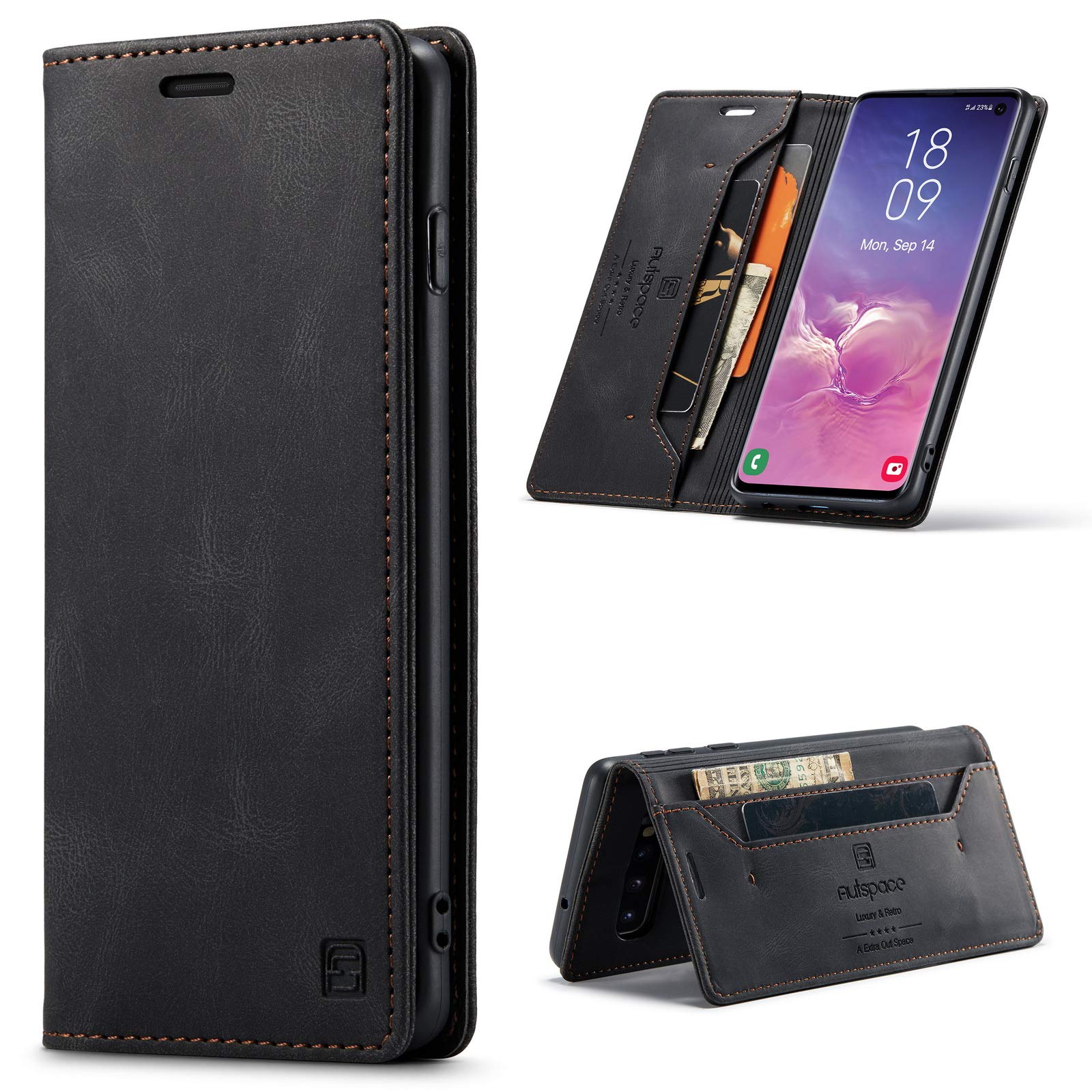 EYZUTAK Case for Samsung Galaxy S9, Retro Matte Protective Leather Case with RFID Blocking Viewing Stand Magnetic Closure TPU Shell Flip Cover - Black