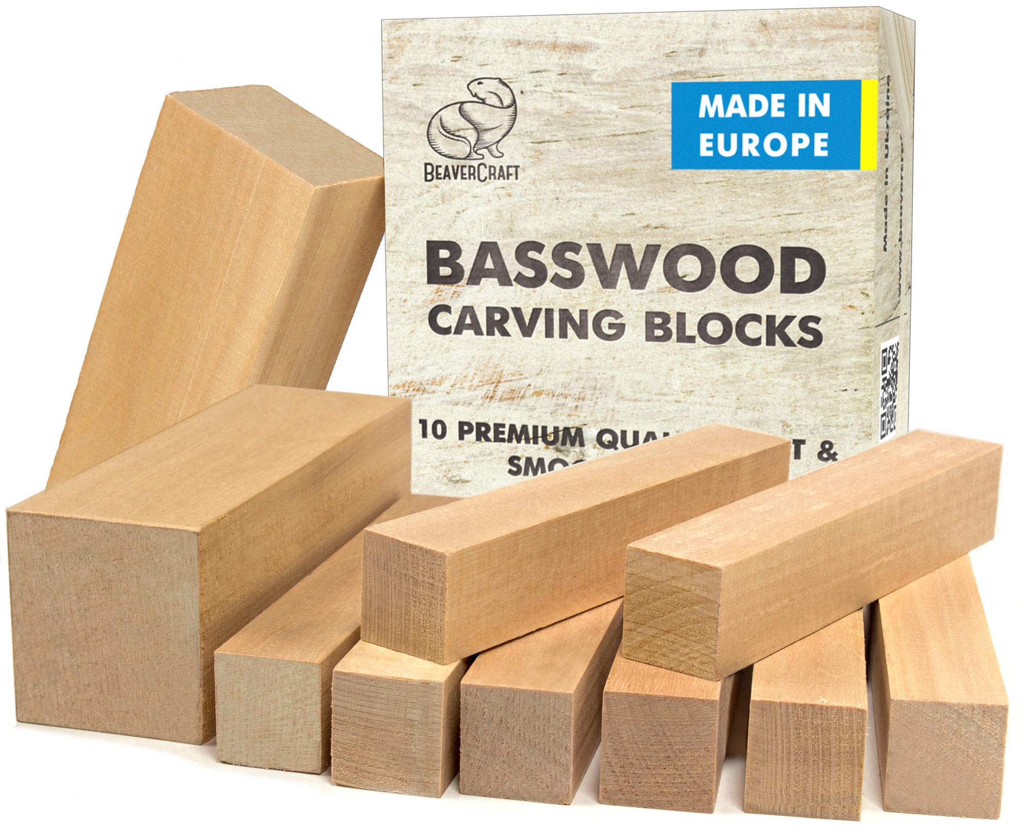 BeaverCraft Basswood Carving Blocks Set BW 10 PCS Wood Carving Kit - Whittling Wood - Soft Basswood Block for Crafts - Large Unfinished Wooden Blocks 2PCS 1.98