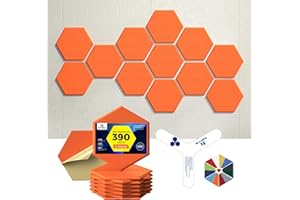 Dexmoko Self-Adhesive Acoustic Panels [390 lbs/yd³ Ultra-High Density], 2nd Generation Sound Absorbing Panel, Professional Level Sound Panel, Polyester Soundproof Foam [Size L, Orange]