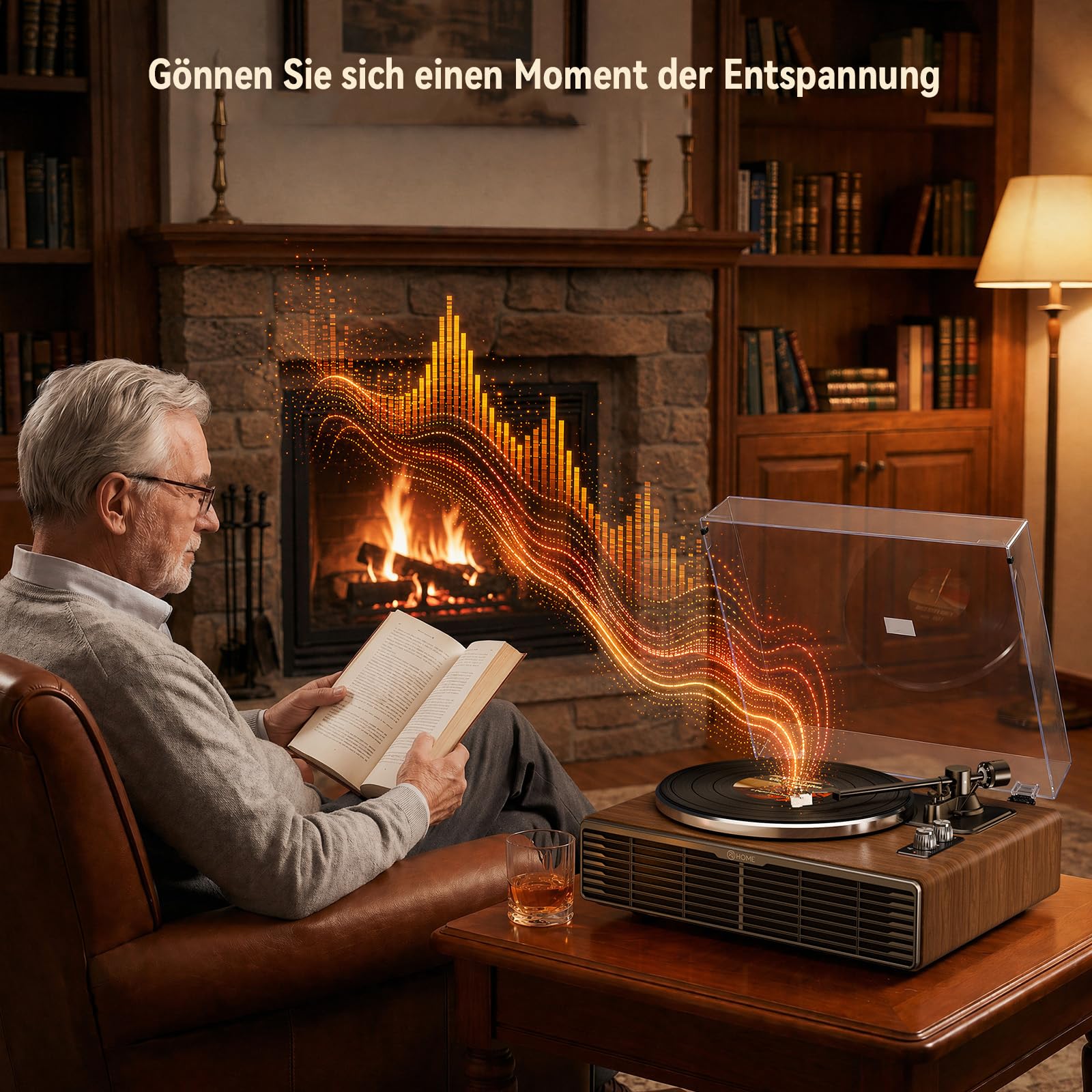 Schallplattenspieler mit Integrierten Lautsprecher, Plattenspieler Bluetooth HiFi mit Zwei Geschwindigkeiten, Phono-Vorverstärker 33/45 U/min und AT-3600L Tonabnehmer (Nussbaum) 7