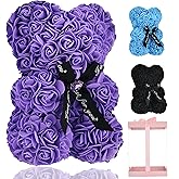Lgv Flower Rose Bear,Romantic Gift for Valentine's Mother's Day, Christmas, Birthday,Girl Friend Her Mom Female Wife with Artificial Heart-Shaped Diamonds Purple