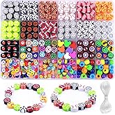 1000PCS Polymer Clay Beads Bracelet Making kit, 24 Style Cute Fun Beads Sports Ball Volleyball Softball Baseball Basketball Soccer Rugby Football Charms for Jewelry Making DIY for Women Girls