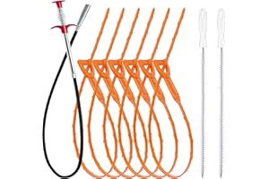 KEYFAR 35.5inch Drain Clog Remover(1pcs), 25inch Drain Snake Hair Remover(6pcs) ＆ Cleaning Brush(2pcs), Hair Catcher Drain Auger Cleaner Tool Set For Toilet, Kitchen Sink, Bathroom Tub, Sewer, 9 Pack