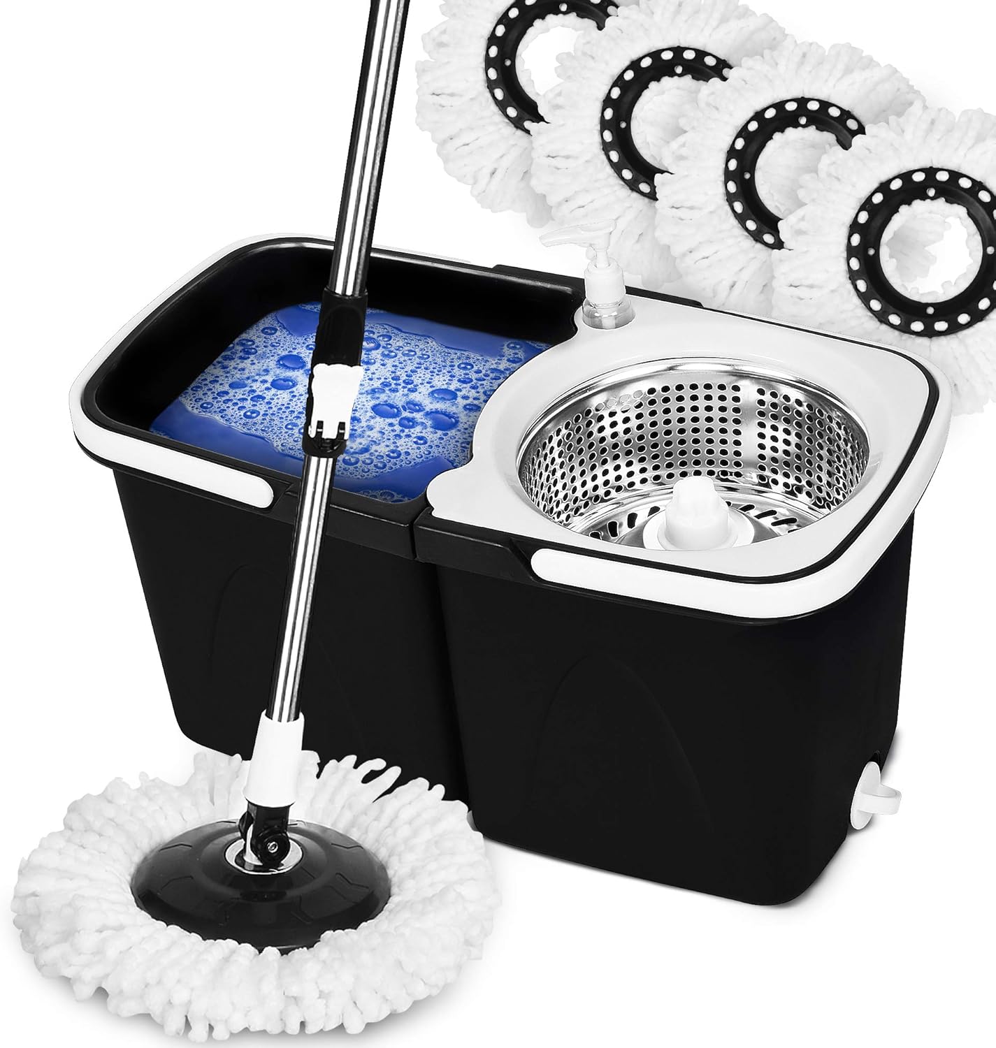 EVELYN LIVING 360 Spin Mop Bucket Set Stainless Steel Spin Wringer with