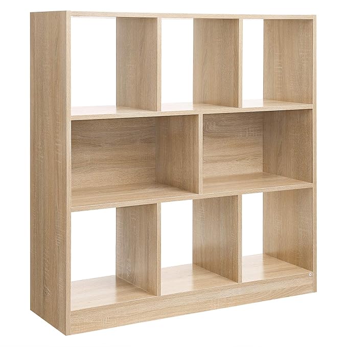 VASAGLE Bücherregal, Raumteiler Regal, Standregal aus Holz mit offenen Fächern, Vitrine für Wohnzimmer, Schlafzimmer, Kinderz