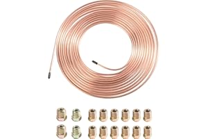SUJADE YAKEFLY Flexible 25 Ft Brake Line Tubing Kit, 1/4" Copper Coated Alloy Tubing Coil with 16 Fittings, Fuel Line Coil (Gold)