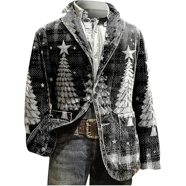 Blazer De Noël Pour Homme En Velours Côtelé - Imprimé Graphique Festif Moche - Vêtement Drôle Pour Fêtes - Taille Unique à Boutonnage Simple