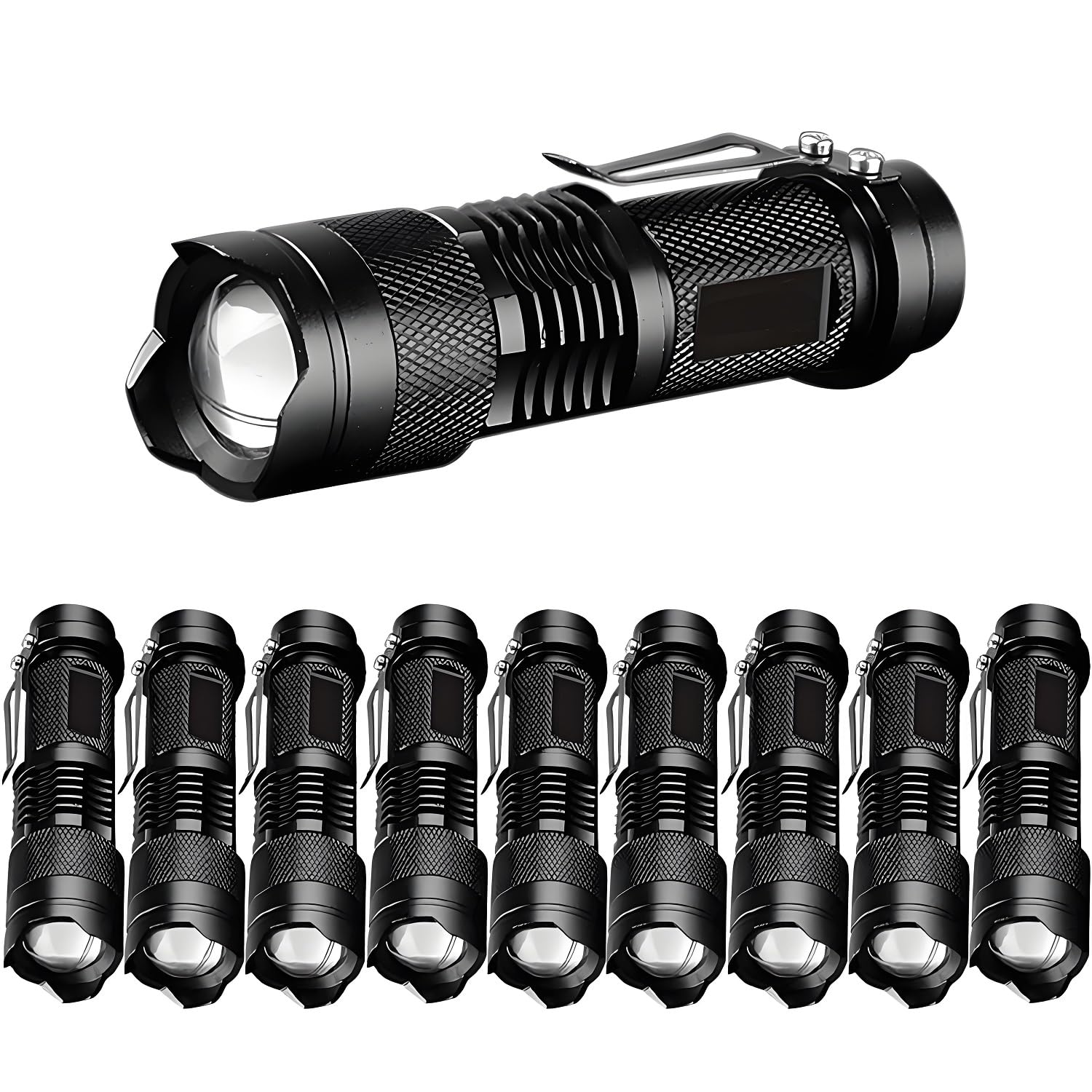 MVIOCS 10 Pieces LED Flashlights Torch, High Lumens Mini Flashlight Waterproof Pocket Flash Light with 3 Modes, Adjustable Focus Zoomable for Camping, Hiking, Indoor, Outdoor, Home Use