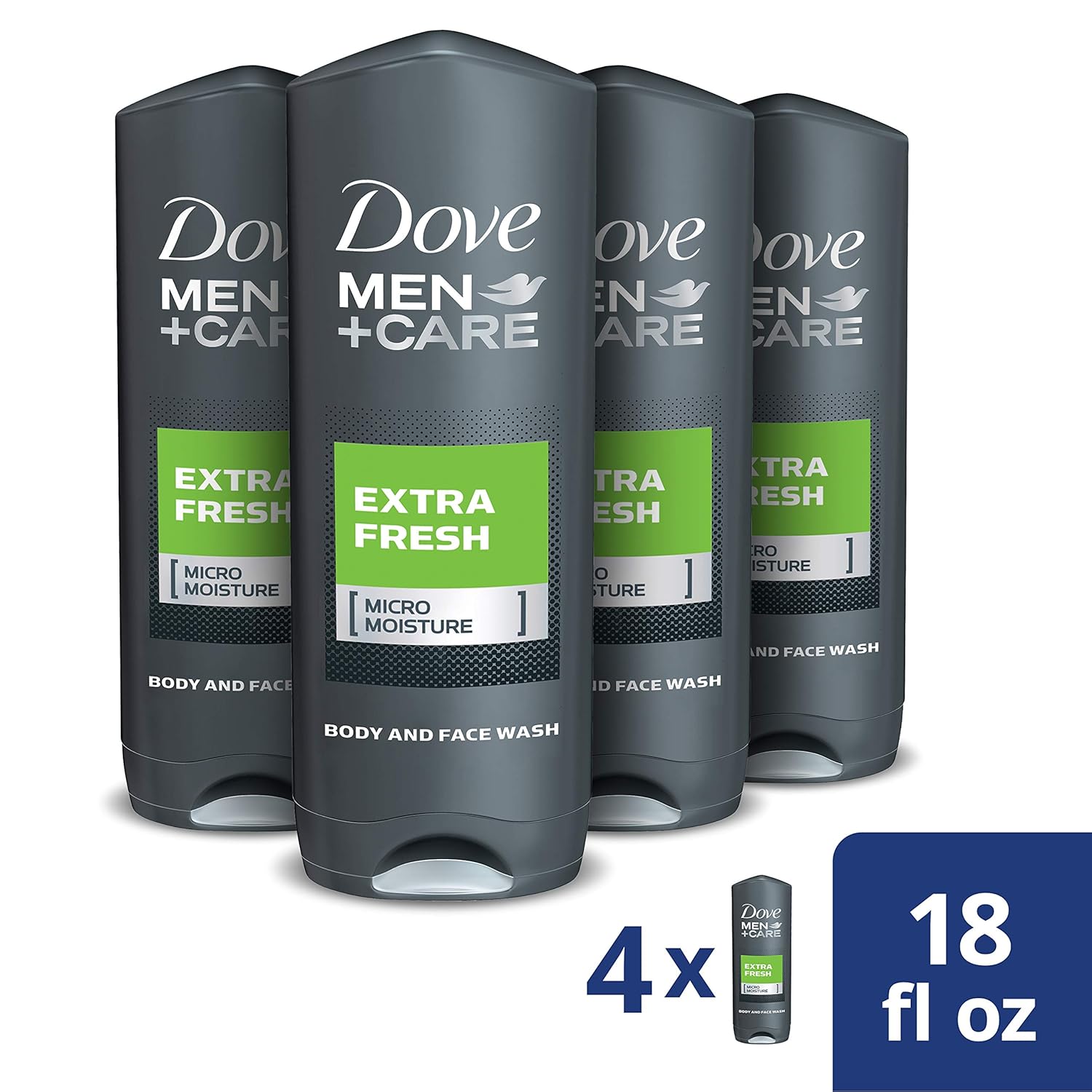 Dove Men+Care Body Wash and Shower Gel Extra Fresh 18 oz 4 Count Dermatologist Recommended Shower Gel and Bodywash Effectively Washes Away Bacteria While Nourishing Your Skin: Beauty