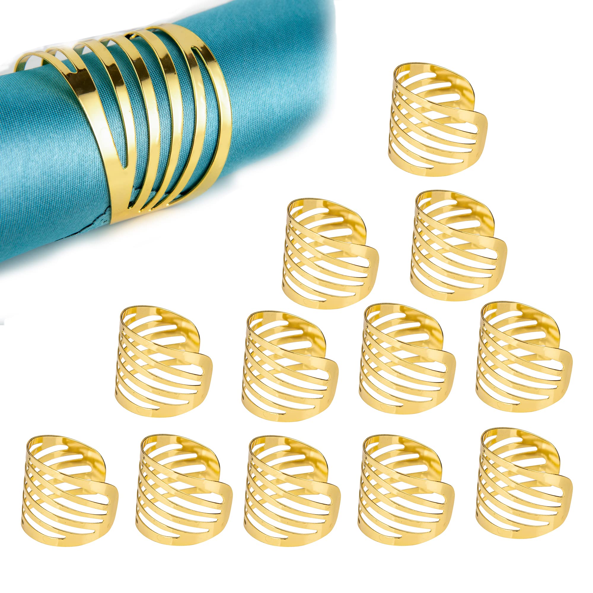 Feyarl Gold Napkin Rings Handcraft Dinner Table Napkin Holders Metal Napkin Rings Holders Wedding Party Candlelit Banquet Festival Decoration （12 Piece）