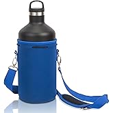 Made Easy Kit Neoprene Water Bottle Carrier Holder with Adjustable Shoulder Strap for Insulating & Carrying Water Container Canteen Flask Available in 5 Sizes (Blue, XL (64oz))