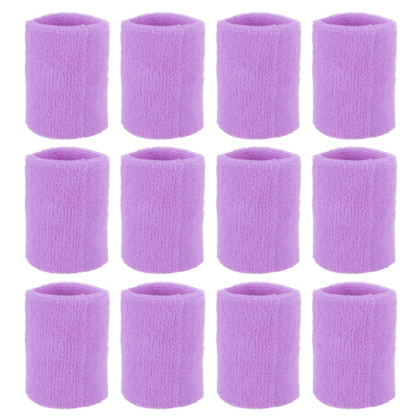 PATIKIL Sports Wristbands 8x8cm, 12 Pcs Wrist Sweatband Absorbent Cotton Terry Cloth Wrist Bands for Competitions Tennis Basketball Working Out Athletic Running, Light Purple