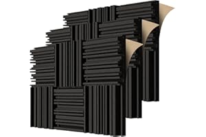 TroyStudio Self-adhesive Acoustic Foam Panels, 12 X 12 X 2 Inches 18 Pcs Broadband Sound Absorbing Foam, Dense Soundproof Padding Tile, Recording Studio Foam Absorber, Groove Decorative 3D Wall Panel