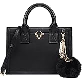 True Religion Pom Dangle Modern Tote, Structured Shoulder Bag with Removable Pom Charm, Spacious Interior