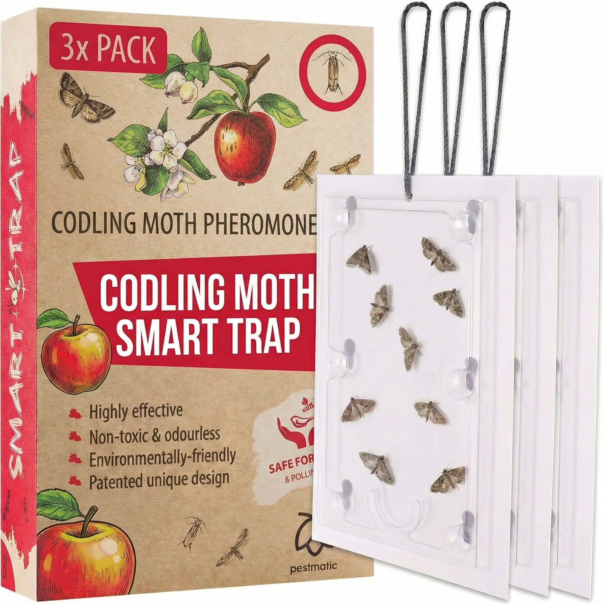 Pestmatic Codling Moth Trapx3, Codling fruit moth monitoring trap, Garden control for fruit trees, Pheromone trap that is safe for birds and pollinators,Apple natural protection,Outdoor insect catcher