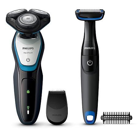 Philips AquaTouch S5070/92 Trimmer, blau und grau, elektrischer Rasierapparat