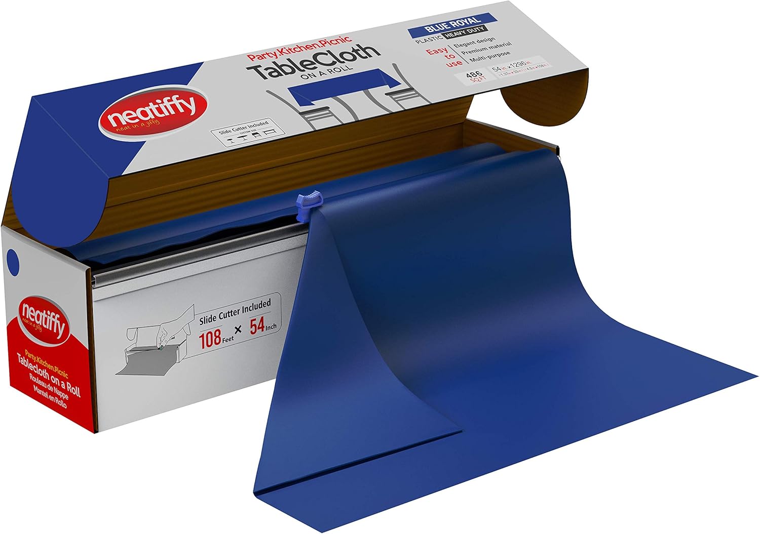 Neatiffy Disposable Plastic Table Cloth Roll, Royal Blue, 54 Inch x 108 feet
