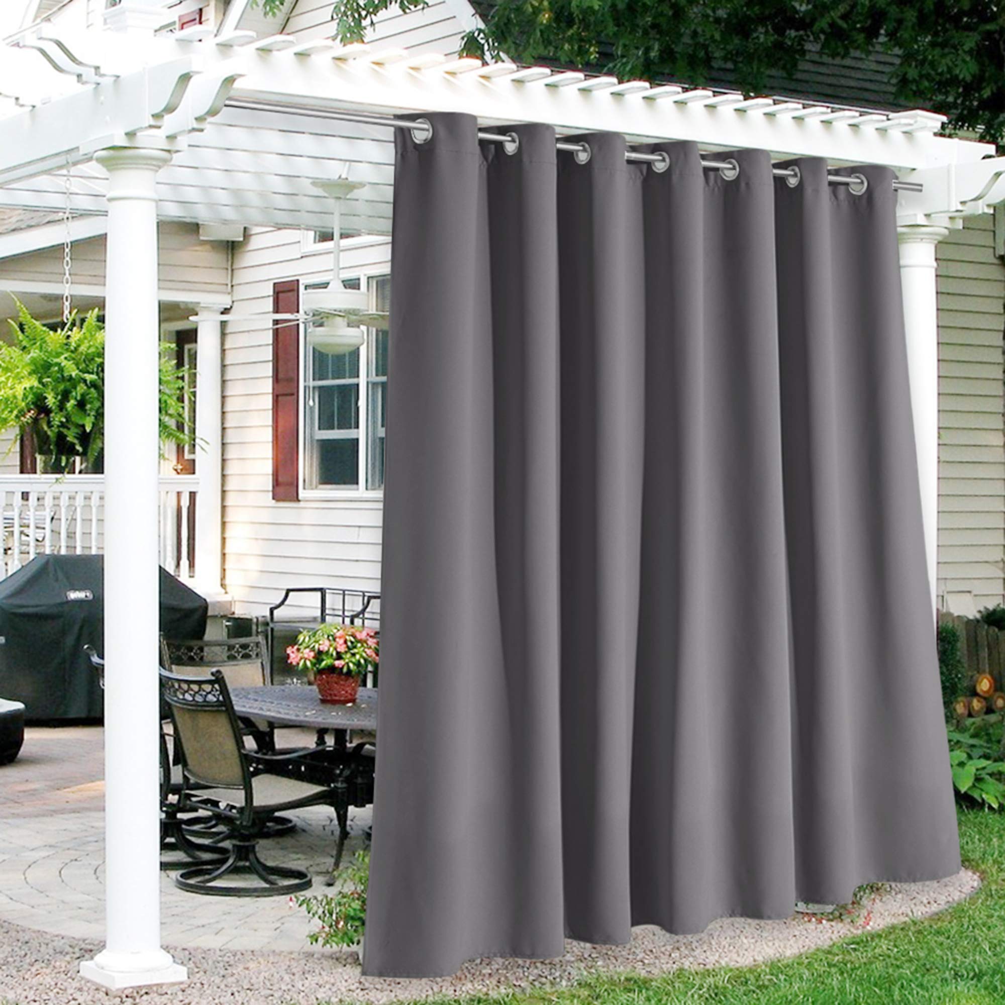 RYB HOME Pergola Curtain Thermal Insulated Outdoor Patio Curtains for Light Block / Energy Saving, Weather Resistant for Balcony / Cabana / Pergola / Porch, Wide 100 x Long 120 inches, 1 Panel, Grey