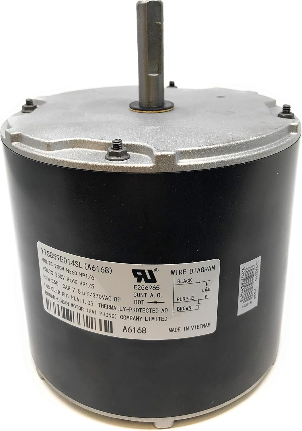 A6168, TRANE Condenser Fan Motor D157747P01, 1/5HP, 850RPM