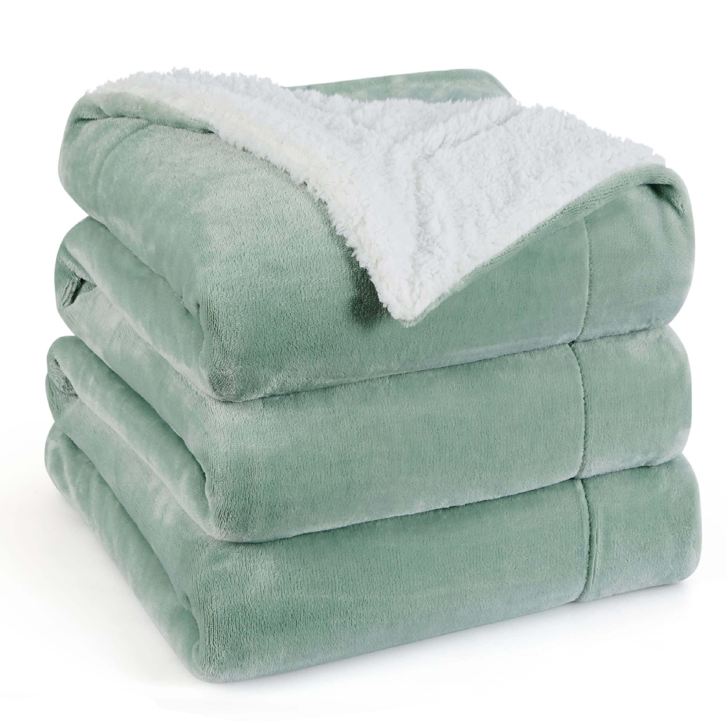 Photo 1 of Bedsure Sherpa Fleece Blankets Queen Size for Bed - Thick and Warm Blanket for Winter, Soft Fuzzy Plush Queen Blanket for All Seasons, Sage Green, 90x90 Inches