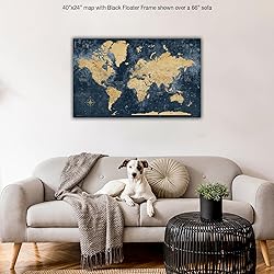 HolyCowCanvas Gold & Navy World Travel Map with