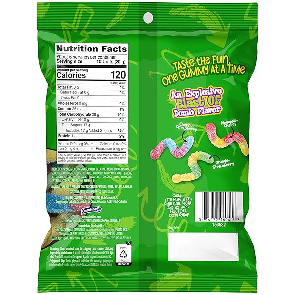 COLOMBINA CHEWZME SOUR GUMMY WORMS, SOUR GUMMY CANDY, 6 OZ (PACK OF 1)