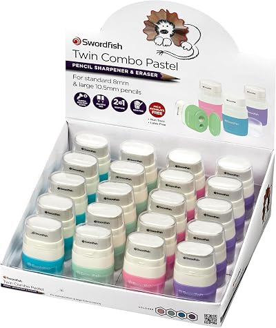Swordfish Twin Combo Pastel Double-Hole Pencil Sharpener and Eraser Pack 20