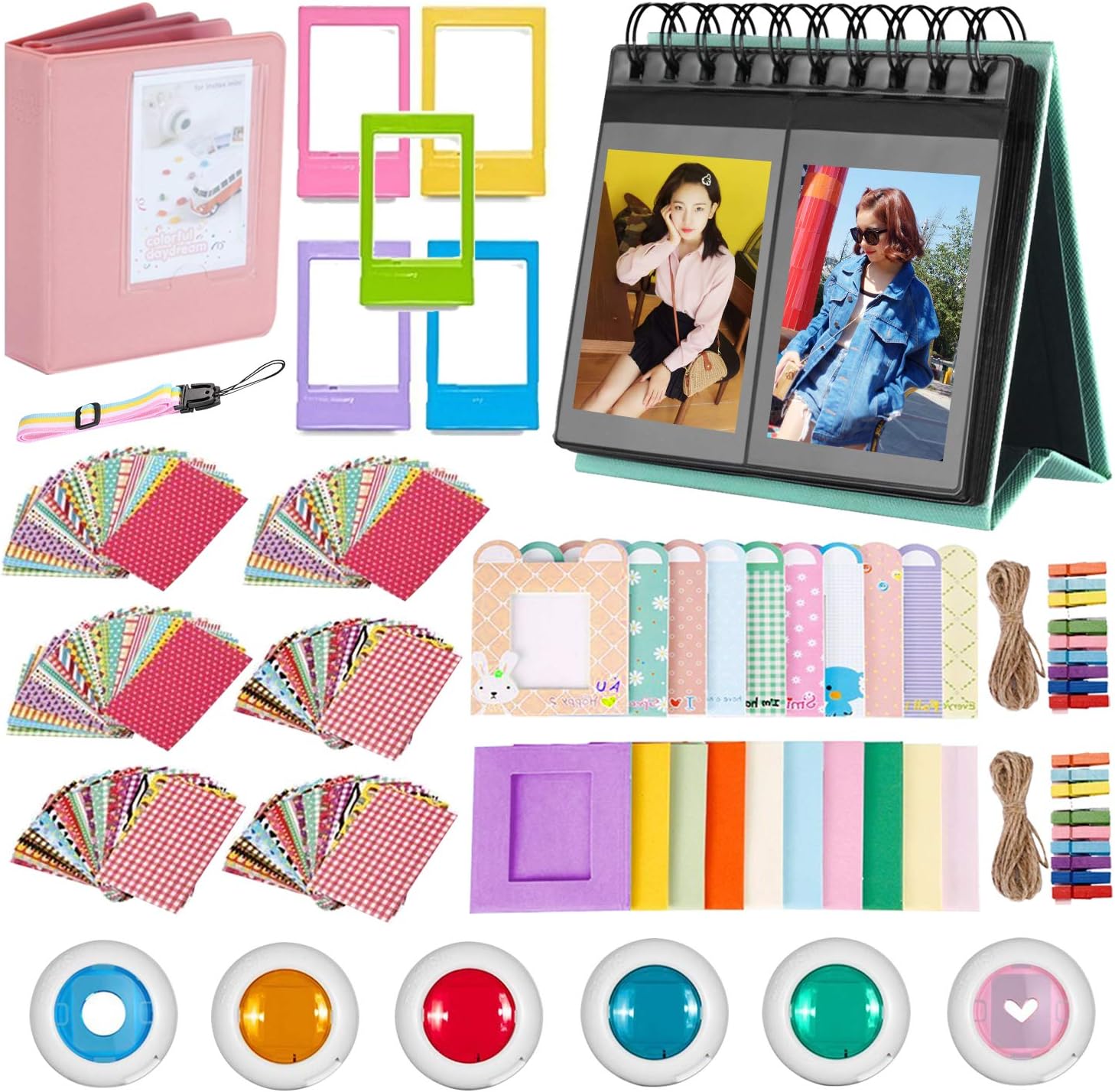 Followsun 36-in-1 Instant Camera Accessories Kit for Fujifilm Instax Mini 8/8+/9/7s, Includes: Table Album, Book Album, Adjustable Strap, Various Frames, 6 Color Filters, Stickers