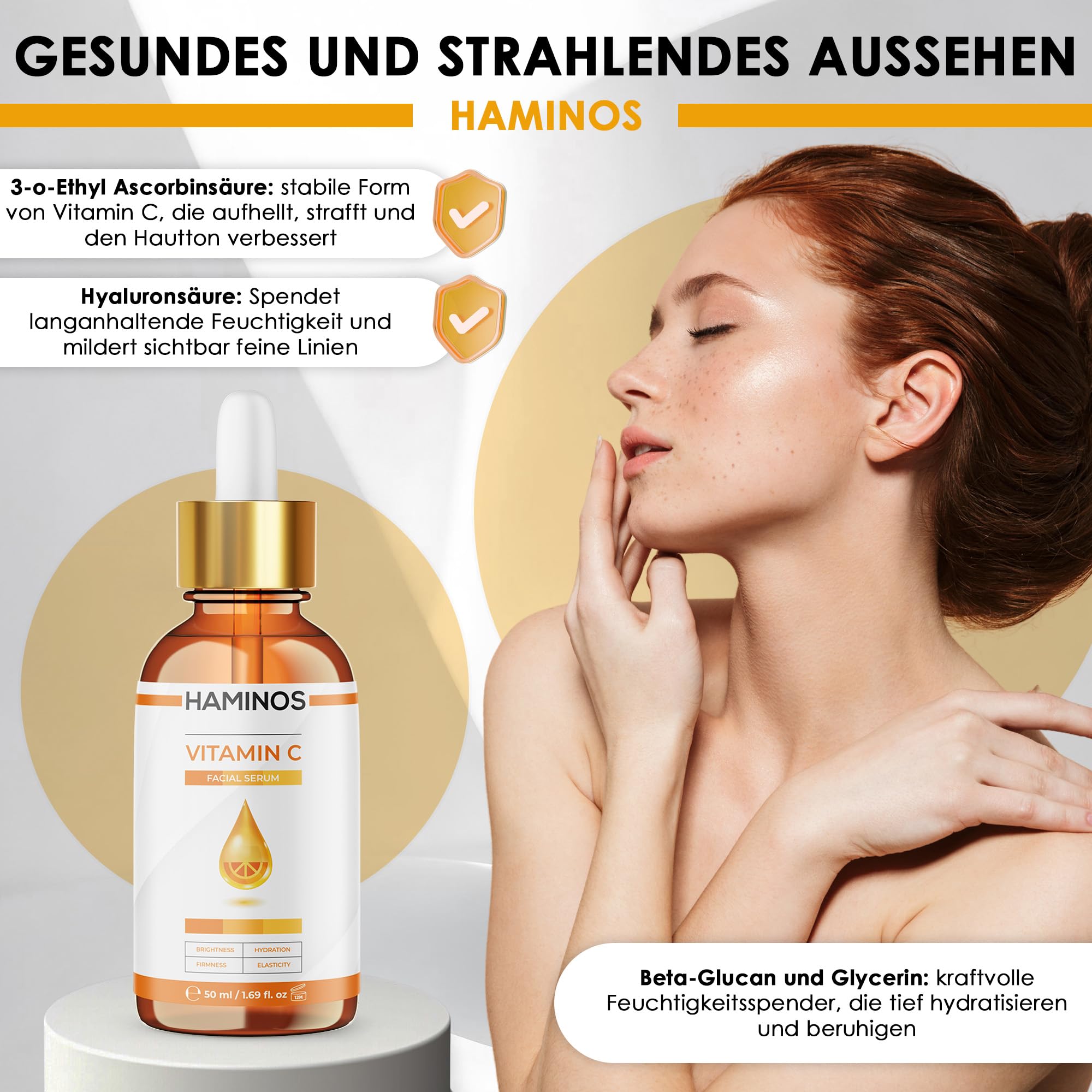 HAMINOS Vitamin C Serum mit Niacinamid, Hyaluronsäure und Peptiden – Aufhellend, Straffend, Feuchtigkeitsspendend, Anti-Falten und Antioxidativ - EINZIGARTIGE FORMEL (50 ml) 4